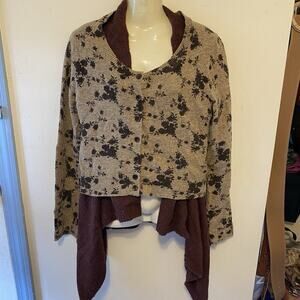 Sleeping on Snow Burgundy Gray Floral Button Up Cardigan Largenlook Wool Nylon M